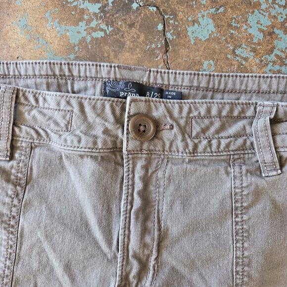 Prana Elle Shorts Size 8 Taupe Brown Organic Cotton Stretch Pockets 4" Inseam - Picture 5 of 8